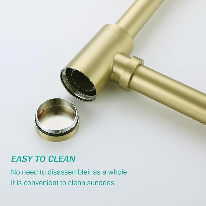 Brass Round Bottle P-Trap with Pop Up Drain Stopper with Overflow, 1 1/4 - Image 5