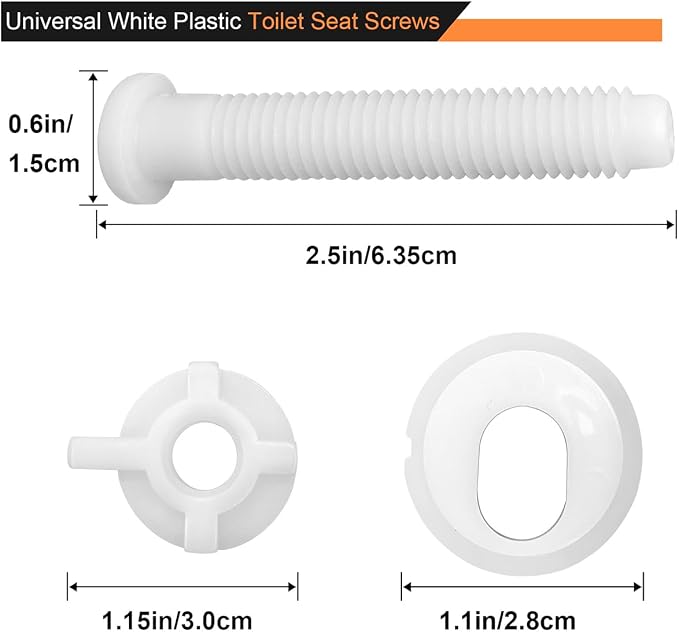 2 Pack Universal White Plastic Toilet Seat Screws Replacement, Toilet Seat - Image 2