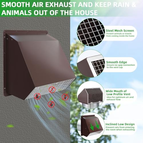 10 Inch Hooded Wall Vent with Screen and Damper, Outdoor Wall Exhaust Vent - Image 3