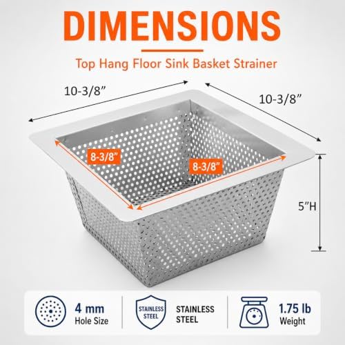 Leyso High Capacity Stainless Steel Floor Sink Basket Top-Hang Strainer - Image 2