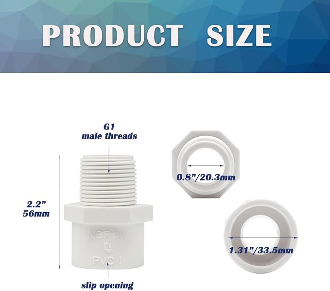 6PCS 1 Inch PVC Coupling Fittings White Slip to Male Thread PVC Pipe Fitting - Image 2