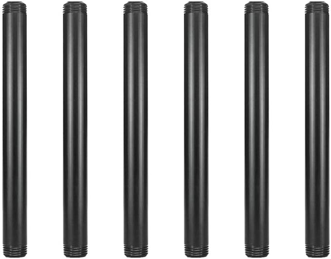 6 Pack 1/2" × 8" Pre-Cut Black Metal Pipe, Industrial Steel Fits Standard Half by GeilSpace