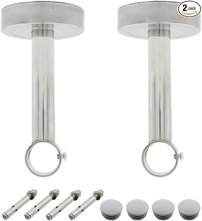 2 Pack Ceiling Mount Bracket, Stainless Steel Wardrobe Pipe Bracket Rod Holder by MetalTools