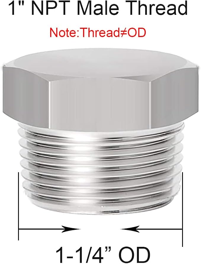 Joywayus Stainless Steel Outer Hex Thread Socket Pipe Plug Fitting 1" NPT Male - Image 2
