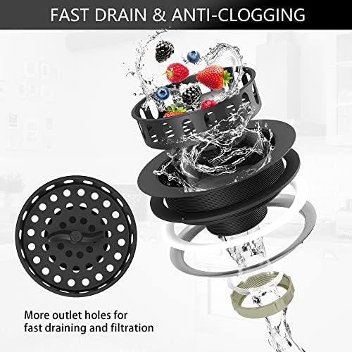 Black Sink Drain Strainer 3-1/2 Inch, Kitchen Sink Drain Assembly Kit - Image 6