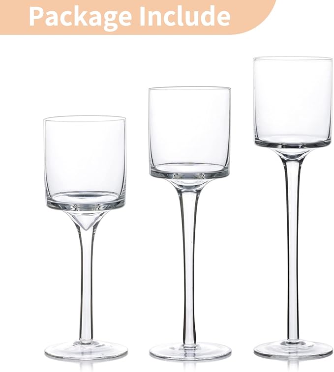 NUPTIO Glass Candle Holders, Elegant Long Stem Design, Dinner Table Centerpiece - Image 3
