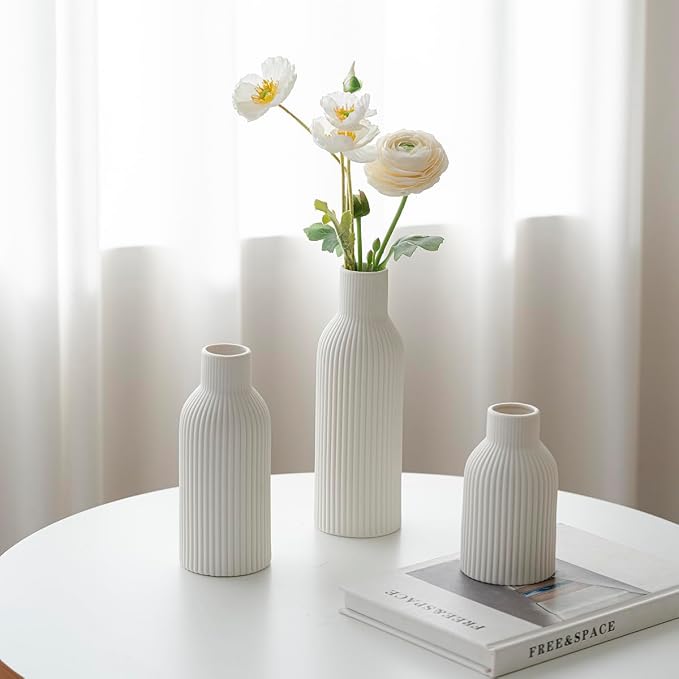 Modern Ceramic Vases Set of 3, Shelf Table Centerpiece - Image 8