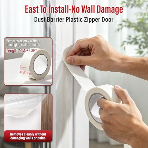 2- Pack Dust Barrier Plastic Zipper Door, 4 FT x 7.2 FT Heavy-Duty Door Dust - Image 5
