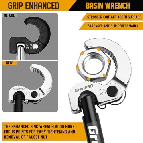 GRENPRO 11" Adjustable Basin Wrench Sink Faucet Tight Space Plumbing Tools - Image 6