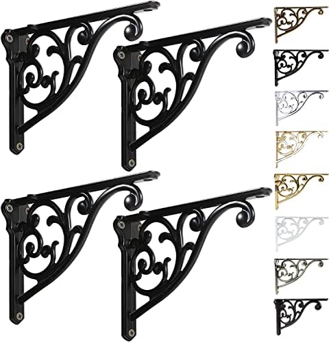 Shelf Brackets 8 Inch 4PCS Heavy Duty Matte Black Wall Bracket Baroque Kitchen by khtumeware