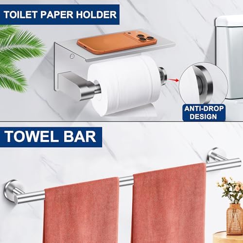 5 Pieces Bathroom Hardware Accessories Set Brushed Nickel, 24Inch Round Towel - Image 4