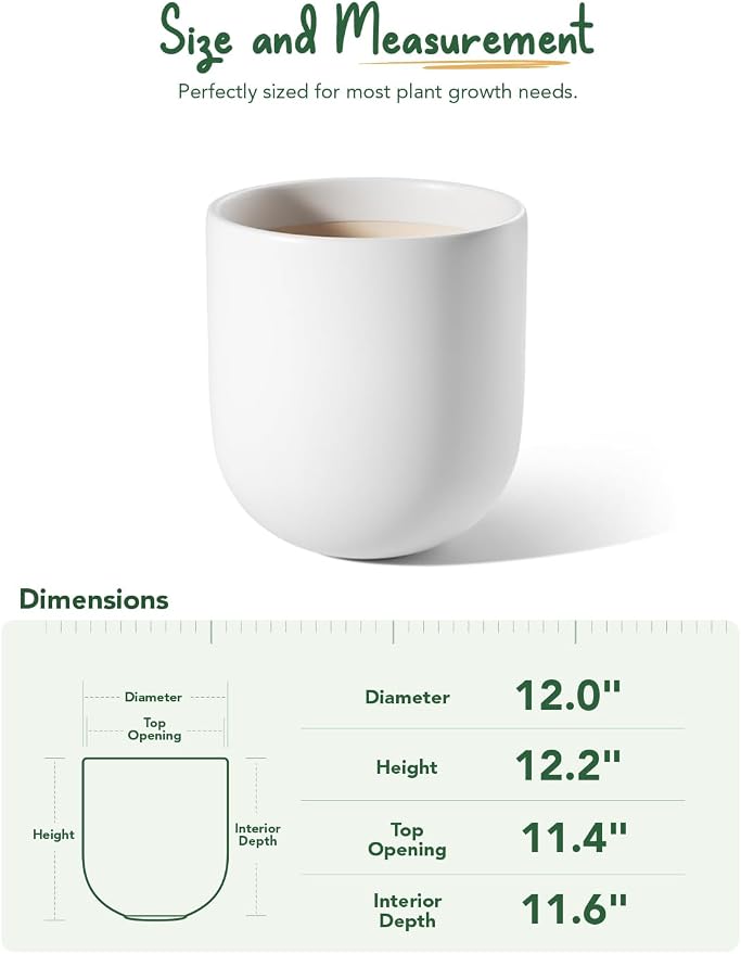 LE TAUCI 12 Inch Pots for Plants, Ceramic Large Planters for Indoor Plants - Image 2