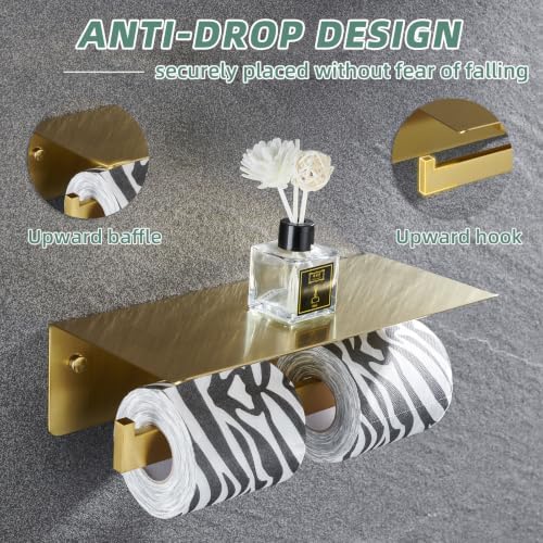 APLusee Brushed Gold Double Toilet Paper Holder - Image 7