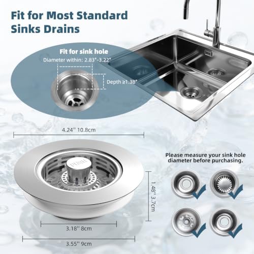 Hibbent Metal Kitchen Sink Drain Strainer and Stopper, Stainless Steel - Image 6