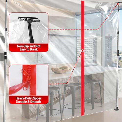 10FT Dust Barrier Poles Kit, Spring Retractable Zipper Wall Poles - Image 5