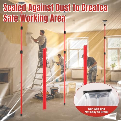 10FT Dust Barrier Poles Kit, 4 Pack Spring Retractable Zip Poles, - Image 4
