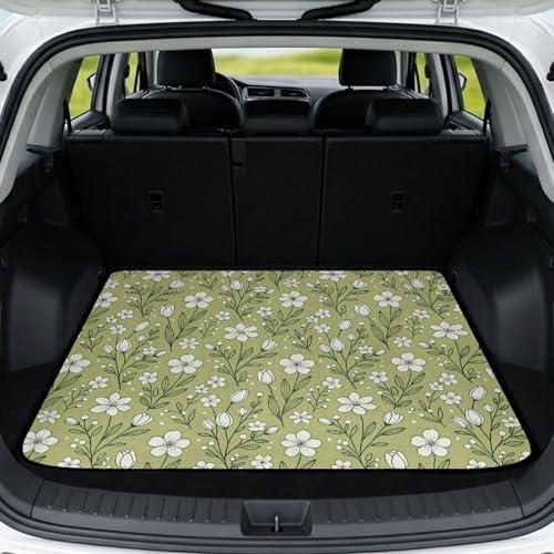 Green Floral Beach Gear Trunk Mat 29"x39" by Mintulipy