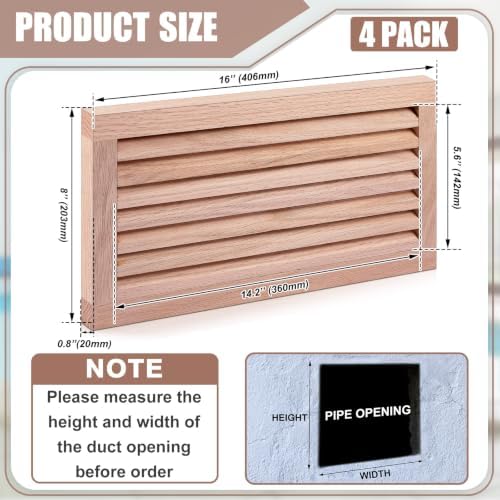 Weysat 4 Pcs 8 x 16 Inch Oak Hardwood Air Return Vent Cover Unfinished - Image 2