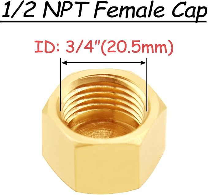 Uenede Brass 1/2 Inch Female NPT Pipe End Caps - Image 2