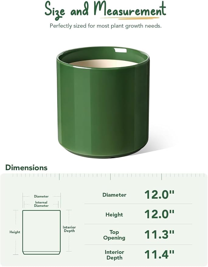 LE TAUCI 12 Inch Pot for Plants, Ceramic Planters for Indoor Plants, - Image 3