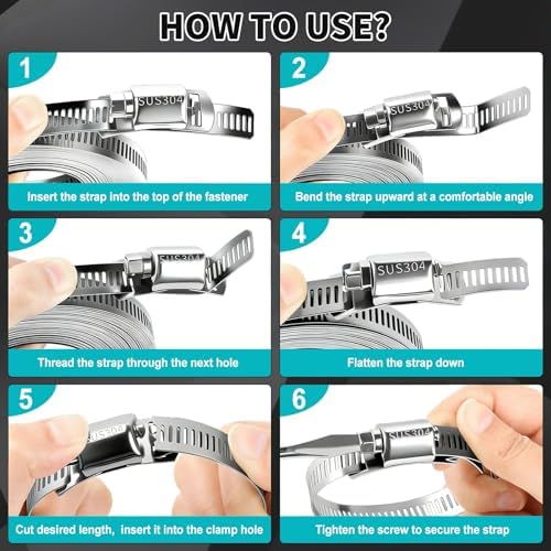 Hose Clamps DIY Kit 16 FT, Adjustable Metal Screw Clamps Strap +10 Fastener - Image 2