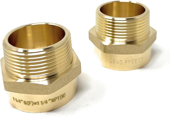 Cascada Lead-Free 1 1/4" G Thread Female to NPT Male Adapter | Brass Pipe - Image 6