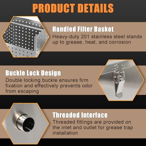 Wadoy 8 lb Commercial Grease Trap, Stainless Steel Under-Sink Interceptor - Image 5