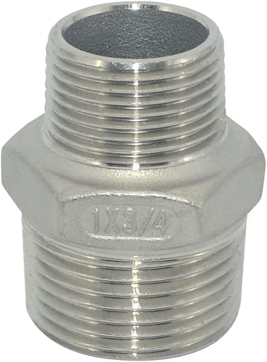 1" x 3/4" Male Threaded Reducing Nipple Fitting/Adapter, Stainless Steel SS304 by Megairon