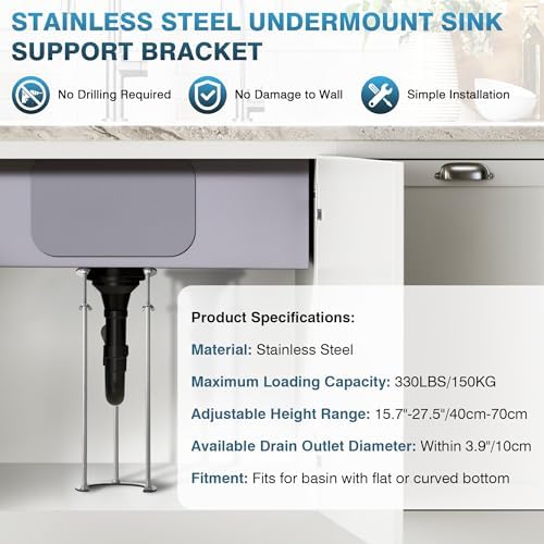 IRONWALLS Undermount Sink Brackets Stainless Steel, 15.7” to 27.5” Adjustable - Image 2