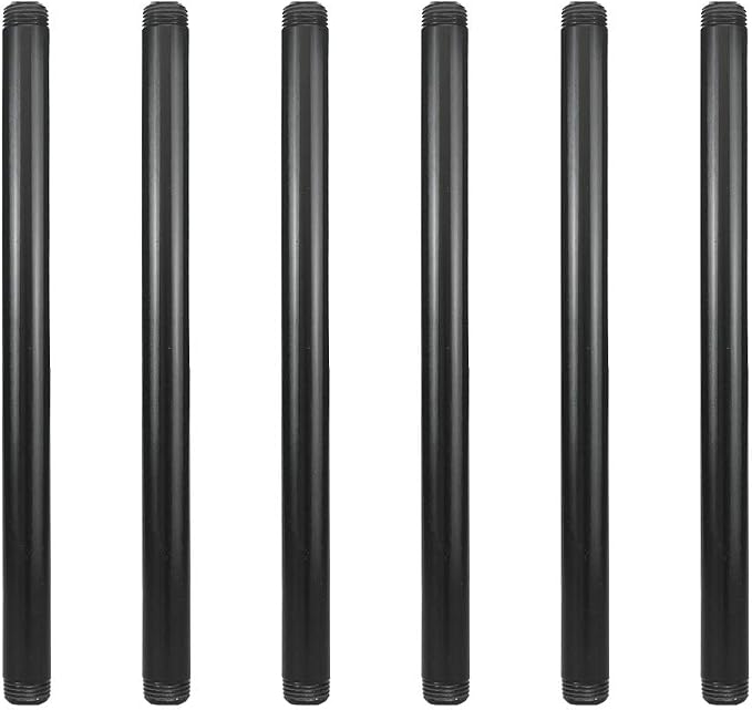 6 Pack 1/2" × 12" Pre-Cut Black Metal Pipe, Industrial Steel Fits Standard Half by GeilSpace