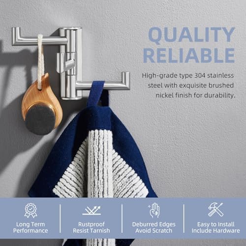 Angle Simple Swivel Towel Hook 3 Arms, Robe Coat Wall Hook, Brushed Nickel - Image 6