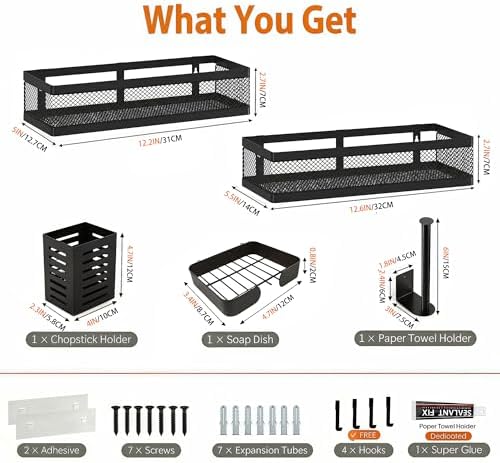 PUSDON 5-in-1 Wide Wall Mount Wrapped Mesh Kitchen Organizer & Shower Caddy Kit - Image 3