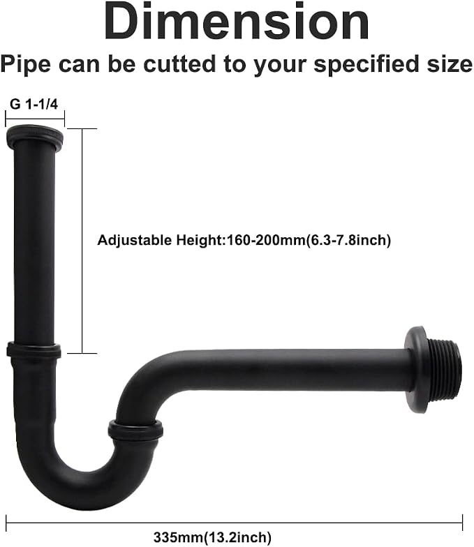 ZM Matte Black Stainless Steel P Trap 1-1/4 Inch Adjustable Drain Kit - Image 2