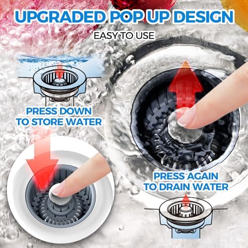 zaa 3 in 1 Kitchen Sink Drain Strainer Stopper Removable Basket Pop-Up - Image 3