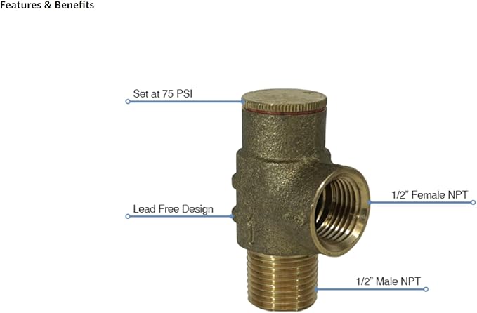 MFG PRVNL50 1/2" No-Lead Pressure Relief Valve - Image 2