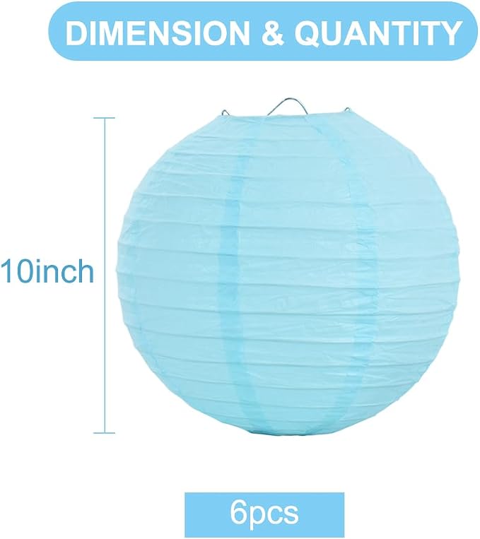 BEISHIDA 10 Inch Blue Paper Lanterns 6 Packs Hanging Round Chinese Lantern | - Image 2