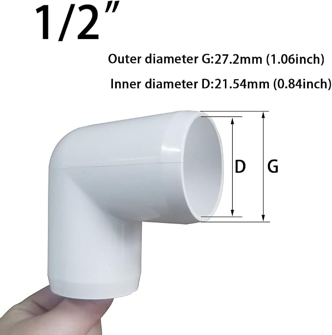 1/2" 90 Degree PVC Elbow Fitting, Furniture Grade 2 Way Right Angle Elbow Side - Image 2