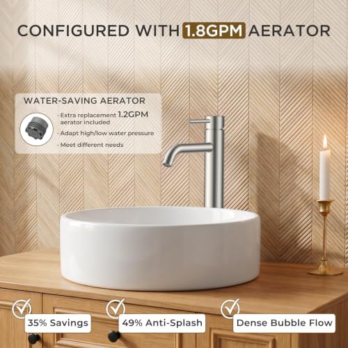 FORIOUS Vessel Tall Bathroom Faucet 1 Hole Brushed Nickel Single Handle - Image 4