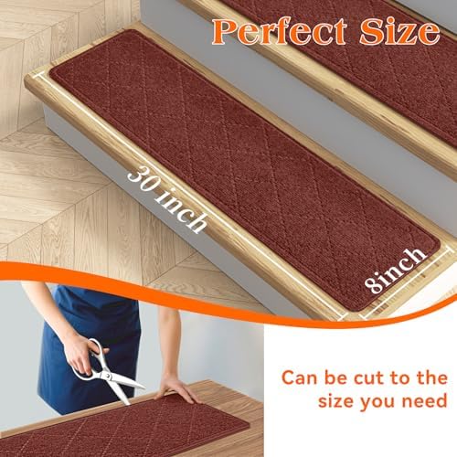 Stair Treads for Wooden Steps 4 PCS, Non Slip Stair Rugs Red - Image 3