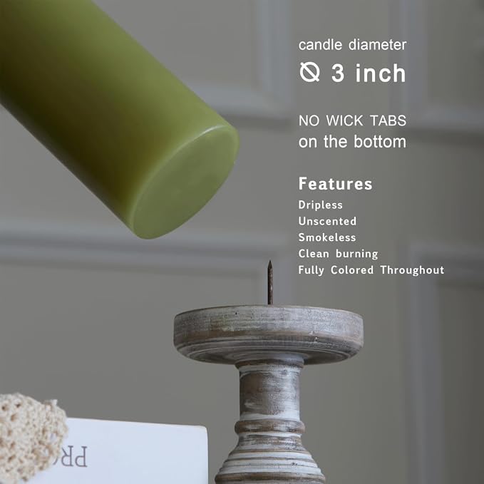 MOZEAL 3" x 4" Hand-Poured Unscented Olive Green Candle, Dripless Moss Green - Image 3