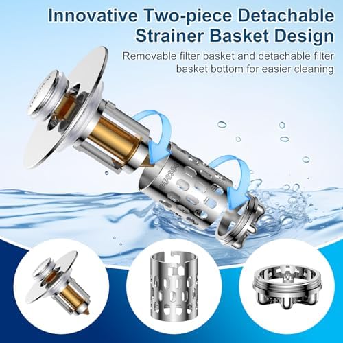 Bathroom Sink Drain Strainer, All Metal Pop-Up Sink Stopper - Image 5