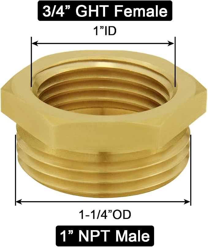 Joywayus 2Pcs Garden Hose Hex Bushing Reducer 3/4" GHT Female x 1" NPT Male | - Image 2
