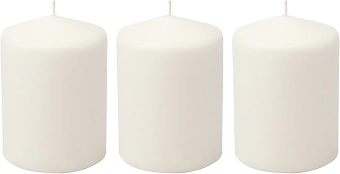 Stonebriar 3 Pack Tall 3 x 4 Inch 35 Hour Long Burning Unscented White Wax by StonebriarCollection