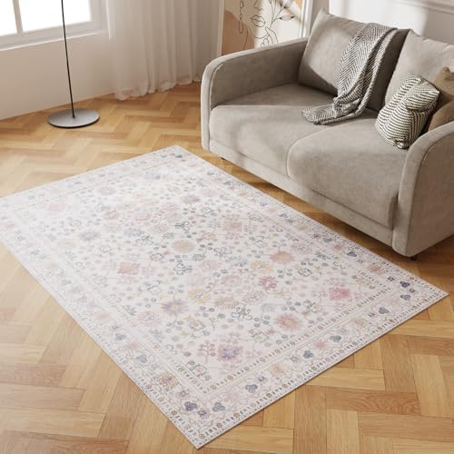 4x6 Durable Vinyl Rugs for Living Room, Vintage Floral Pattern for Dining Room by FeelLifeEnjoyLifelmmerseYourselfInLife