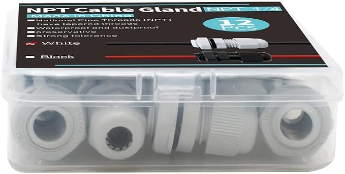 12-Pack 1/4" NPT Cable Glands, IP68 Waterproof Nylon PA66 Strain Relief Cord - Image 6