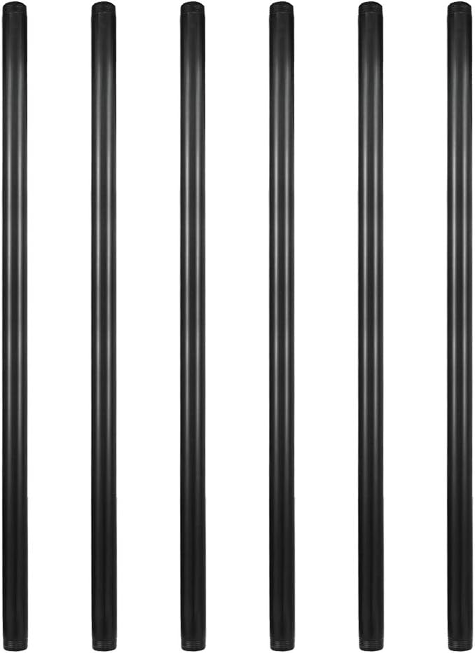 6 Pack 3/4" × 42" Pre-Cut Black Metal Pipe, Industrial Steel Fits Standard by GeilSpace