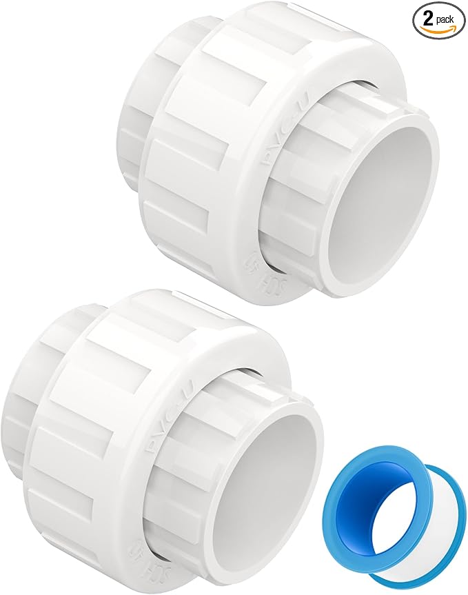 2 PCS 1-1/2" PVC Union Coupling Pipe Fitting, Slip Joint Adapter PVC Connectors by Unknown