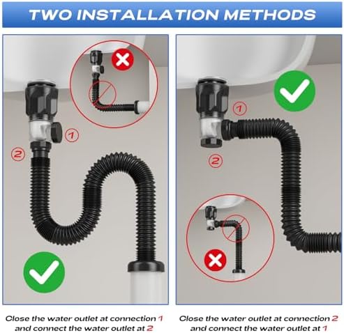 Bathroom Sink Drain Kit with Flexible Expandable P-Trap Sink Drain Pipe Tube - Image 3