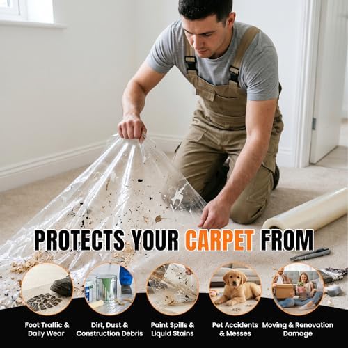 Pack of 2 Rolls 3mil Carpet Protection Film 36" x 200', self-Adhesive Plastic - Image 5