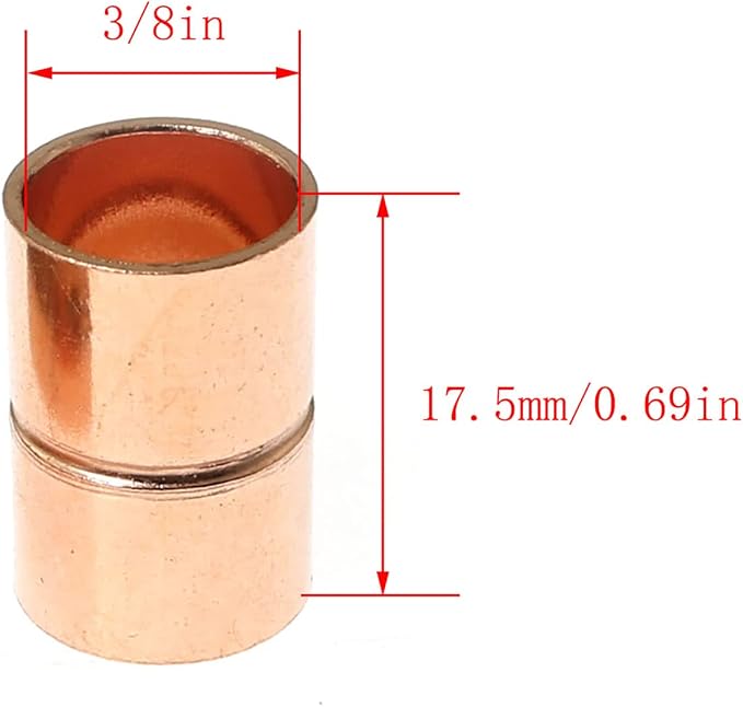 RLECS 8pcs Straight Copper Coupling Rolled Tube Stop Pipe Fitting 3/8 Inch ID - Image 5